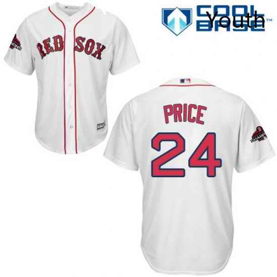 Youth Majestic Boston Red Sox 24 David Price Authentic White Home Cool Base 2018 World Series Champions MLB Jersey